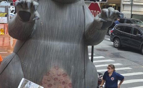 Carpenters use rat friend to picket contractor on Liberty Street Carpenters use rat friend to picket contractor on Liberty Street