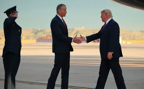 ‘Whoa’: Trump’s Greeting with John Thune Turns Into an Awkward Standoff After One Forceful Handshake Nearly Knocks Him Off Balance