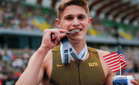 Teen dives at the line to beat an Olympic champion by 0.01