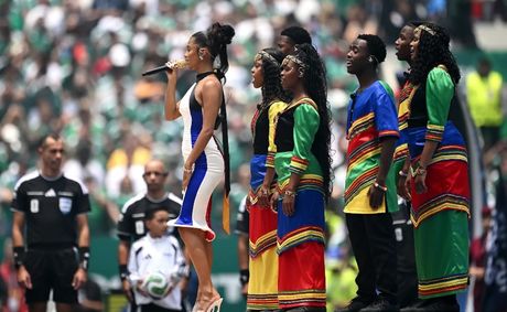 Tyla Scores A Style Win At The 2026 World Cup Opener With A Color-Blocked Midi Dress And Architectural Wedge Sandals