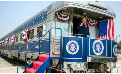 ‘Ewwww’: Trump’s Grand Train Entrance Was Meant to Be a Triumph, But It Ends With a Public Kiss That Immediately Backfires